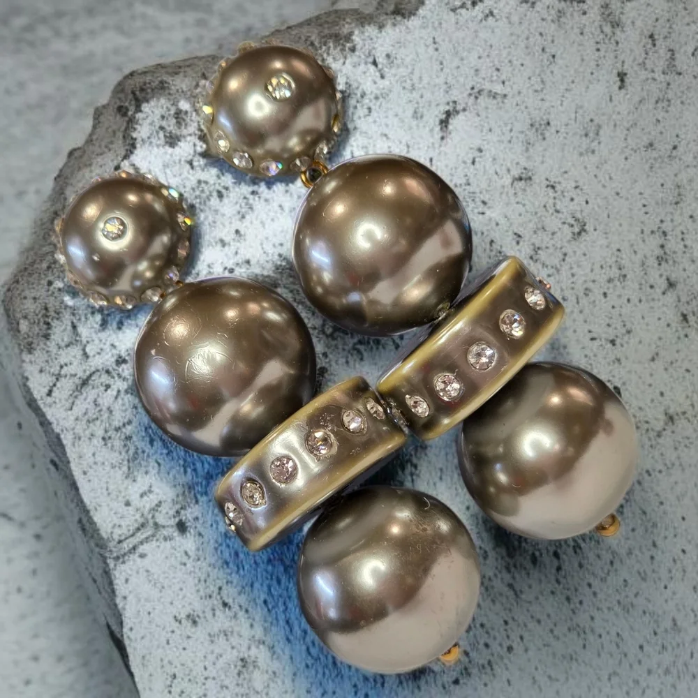 Lele Sadoughi Chunky Silver Ball Zircon Crystal Dangle Drop Earrings - Picture 3 of 6